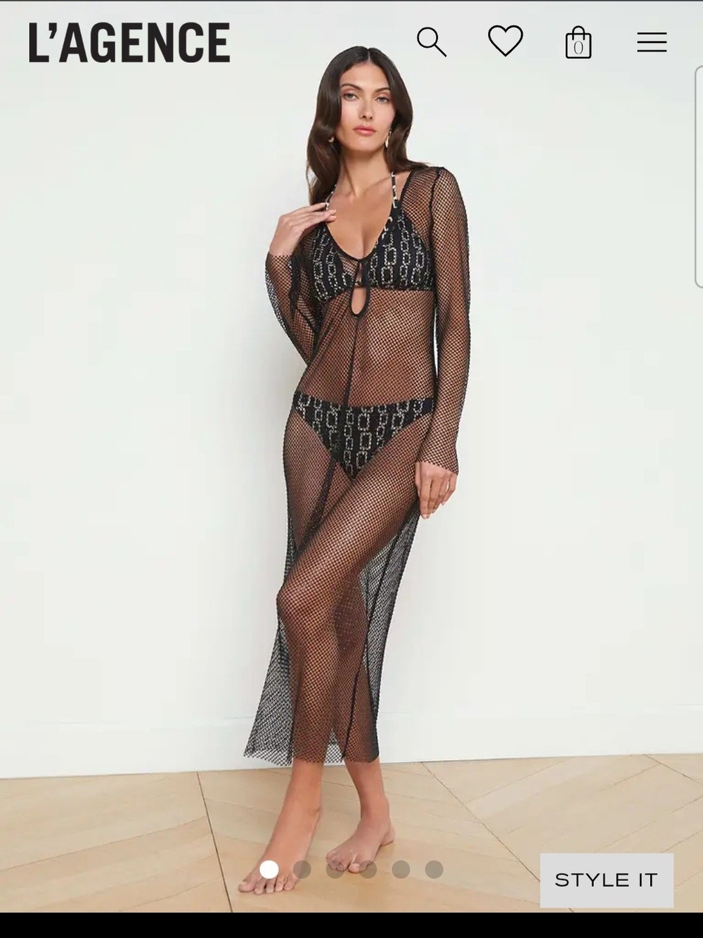 L'AGENCE Sara Sheer Mesh Long-Sleeve Maxi Cover-Up